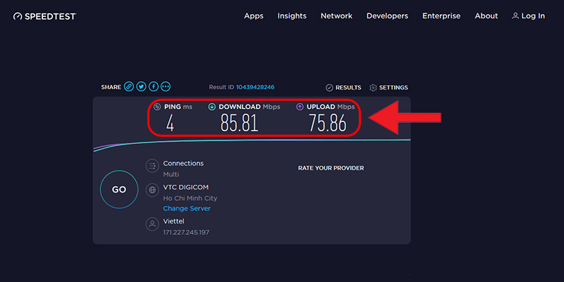 Kiểm tra kết quả tốc độ WiFi