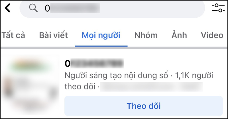 Kết quả tìm Facebook qua số điện thoại