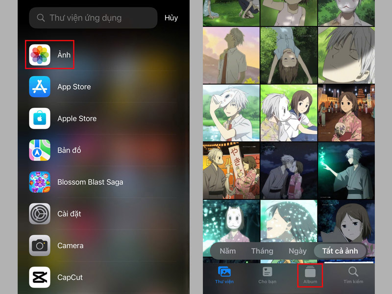 Khởi chạy ứng dụng Ảnh trên iPhone, sau đó nhấn vào tab Album