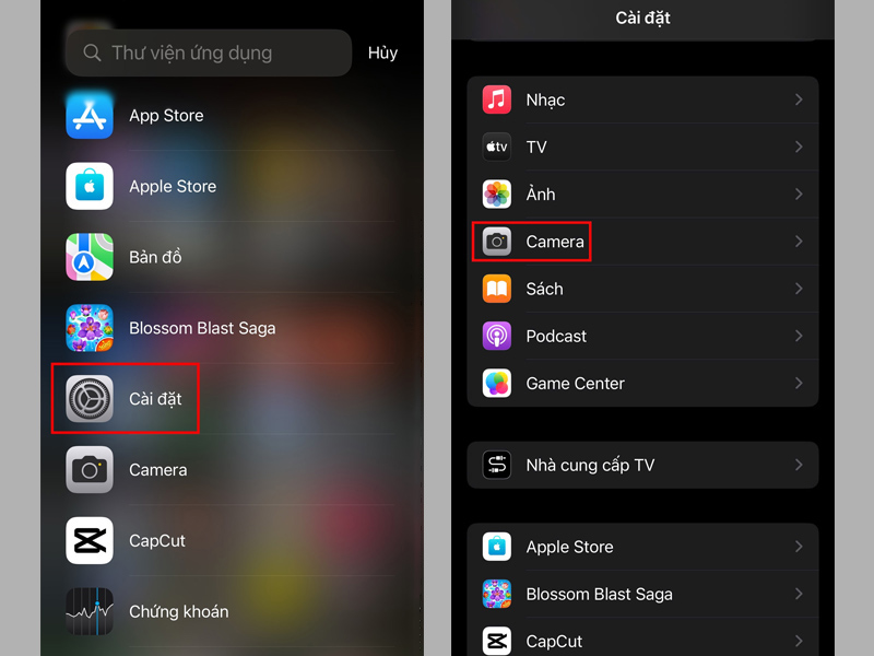 Khởi chạy ứng dụng Cài đặt trên iPhone và nhấn vào mục Camera