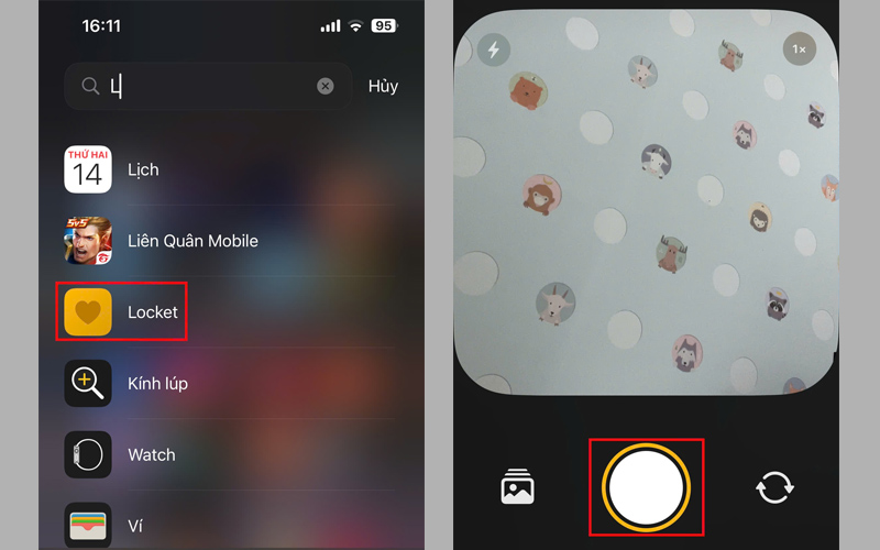 Mở ứng dụng Locket và chọn biểu tượng vòng tròn để quay video
