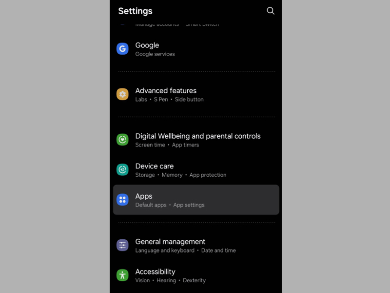 Khởi chạy ứng dụng Settings, sau đó nhấn vào tùy chọn Apps