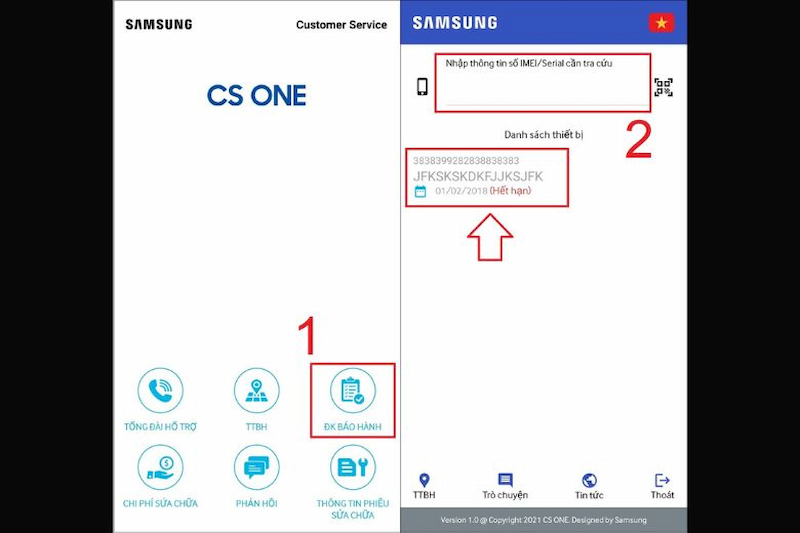 Kích hoạt bảo hành điện thoại Samsung trên ứng dụng CS One