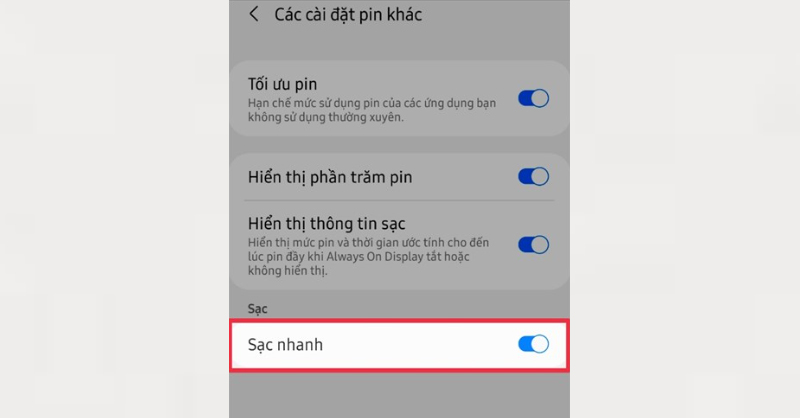 Kích hoạt chế độ Sạc nhanh cho điện thoại Android