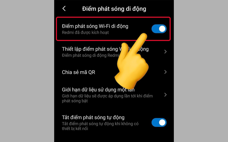 Kích hoạt tùy chọn Điểm phát sóng Wi-Fi di động