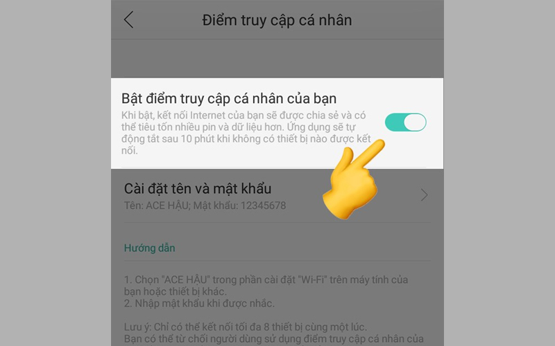 Kích hoạt tùy chọn Điểm truy cập cá nhân của bạn