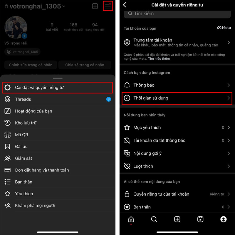 Kích hoạt tùy chọn Thời gian sử dụng trên Instagram