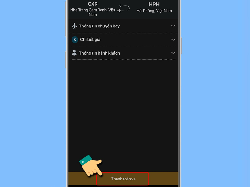 Kiểm tra lại thông tin chuyến bay và nhấn Thanh toán