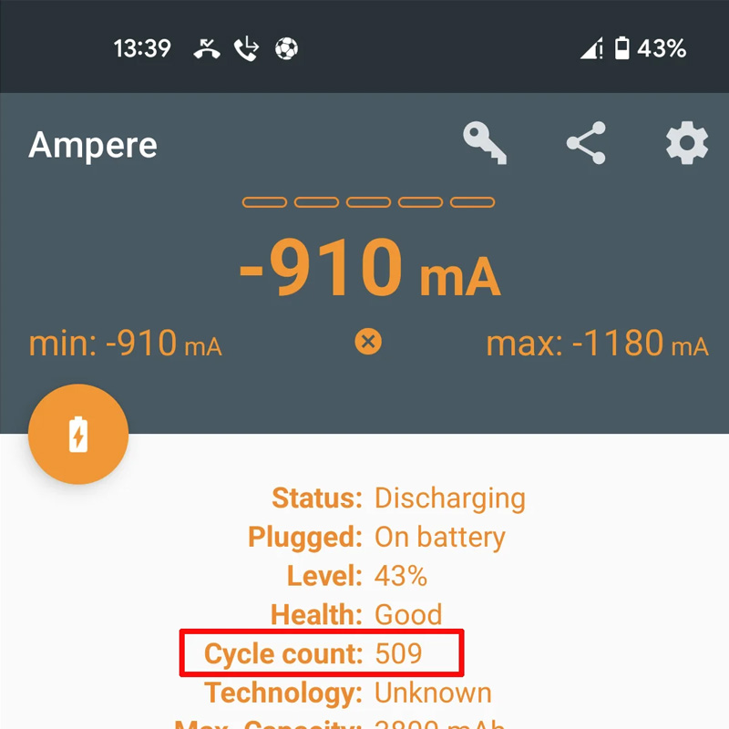 Kiểm tra số lần sạc pin bằng ứng dụng Ampere trên Android 14