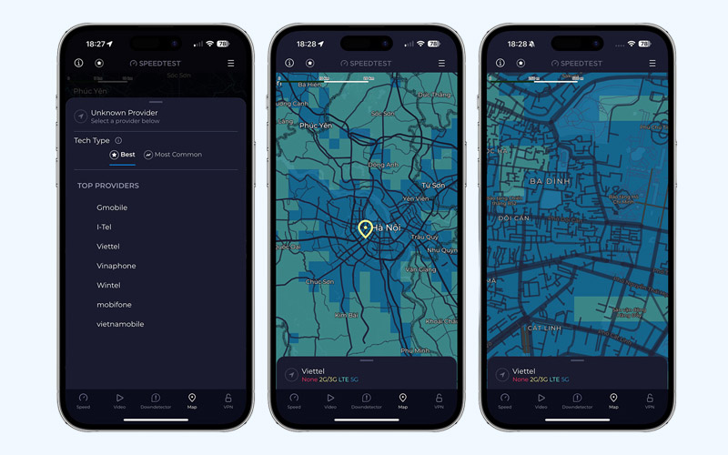 Dùng ứng dụng Speedtest để kiểm tra vùng phủ sóng 5G