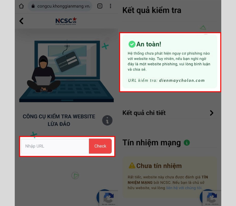 Kiểm tra website lừa đảo tại Trang web Tra cứu tên miền