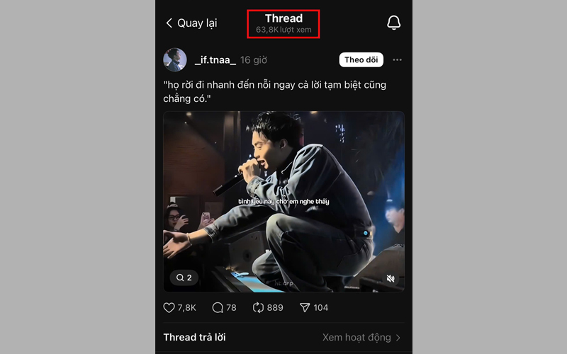 Người dùng có thể xem lượt view bài đăng ở dưới dòng Threads