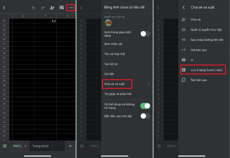 Lưu file Excel trên điện thoại