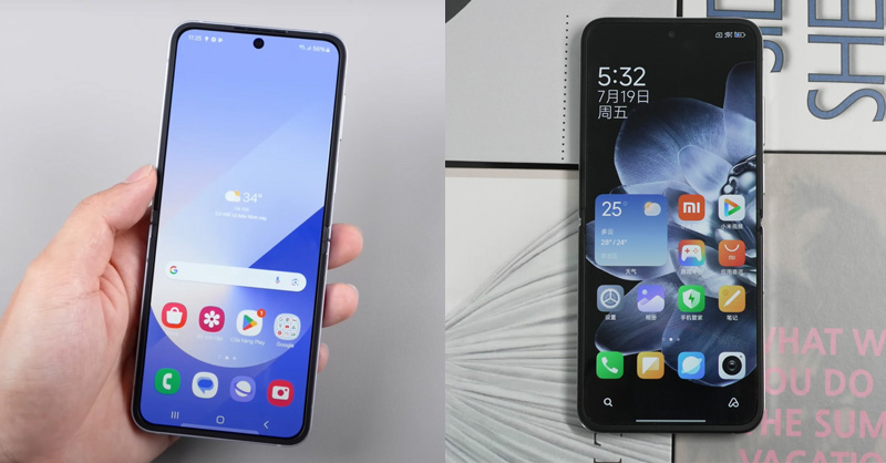 Màn hình chính của Galaxy Z Flip 6 và Xiaomi Mix Flip