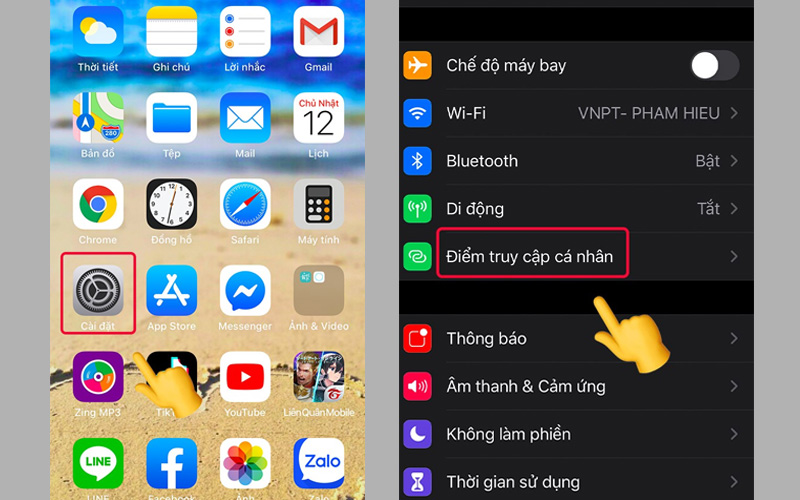 Mở ứng dụng Cài đặt trên iPhone và chọn Điểm truy cập cá nhân