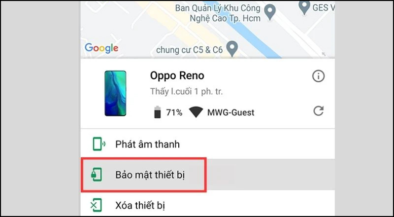 Mở ứng dụng Find My Device, sau đó nhấn vào tùy chọn Bảo mật thiết bị