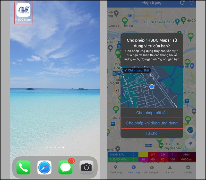 Mở ứng dụng HSDC Map, sau đó cấp quyền truy cập vị trí cho ứng dụng