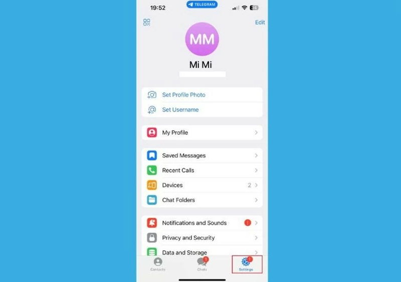 Mở ứng dụng Telegram và nhấn vào biểu tượng Setting