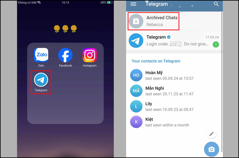 Mở ứng dụng Telegram và nhấn vào mục Archived Chats