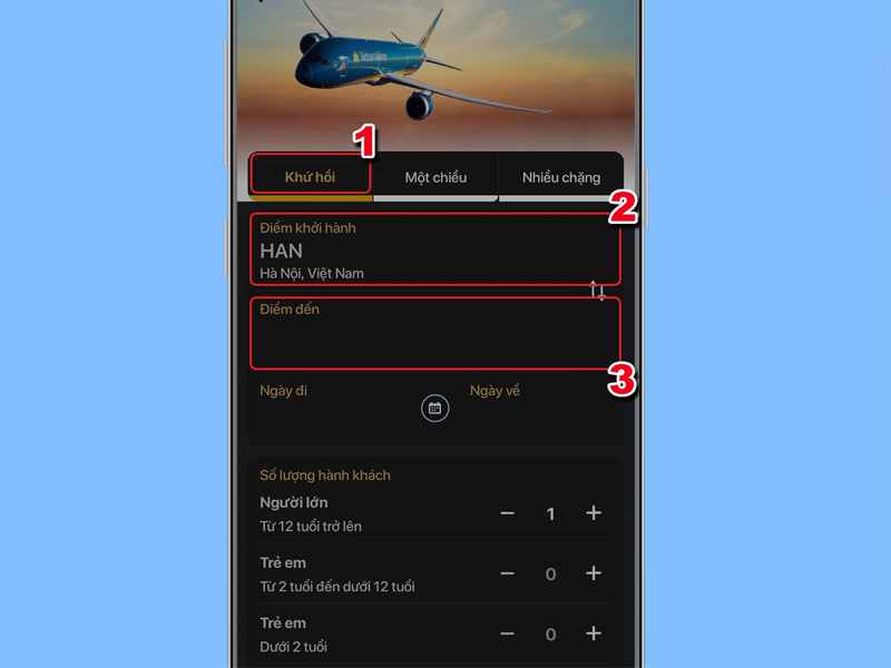 Mở ứng dụng Vietnam Airlines và nhấn vào loại vé mong muốn