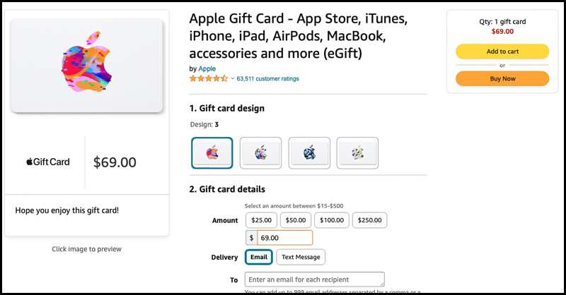 Mua Apple Gift Card US trên Amazon