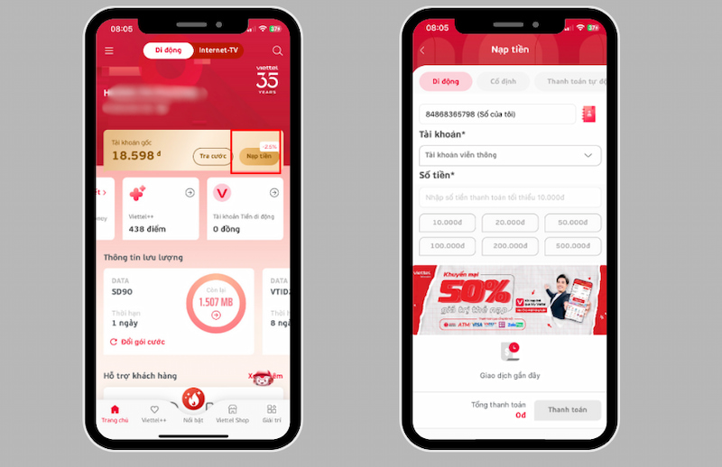 Nạp thẻ để kích hoạt SIM