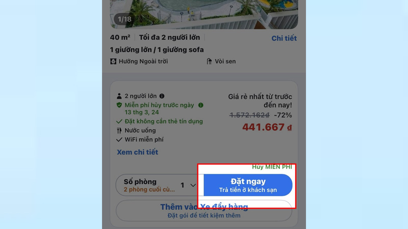 Người dùng chọn Đặt ngay sau khi kiểm tra đầy đủ thông tin
