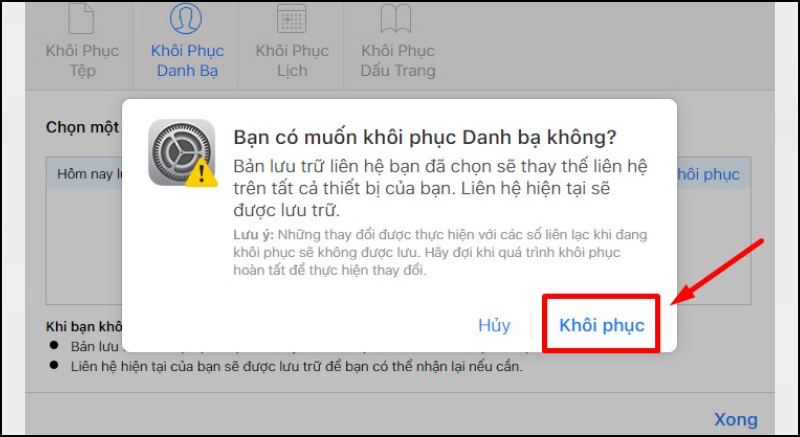 Nhấn vào tùy chọn Khôi phục