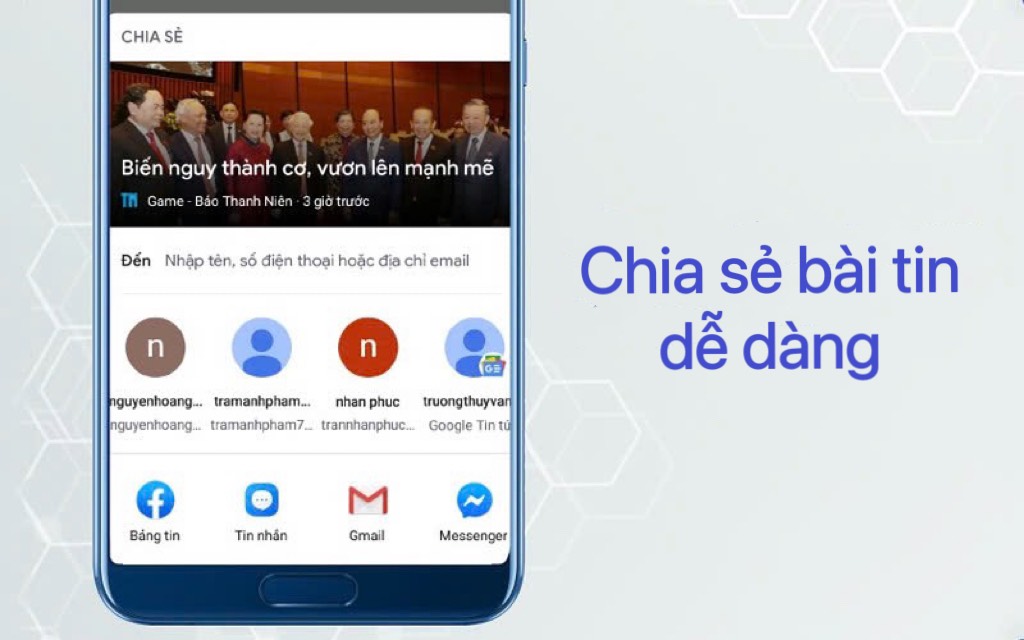 Người dùng có thể dễ dàng chia sẻ tin tức với Google News