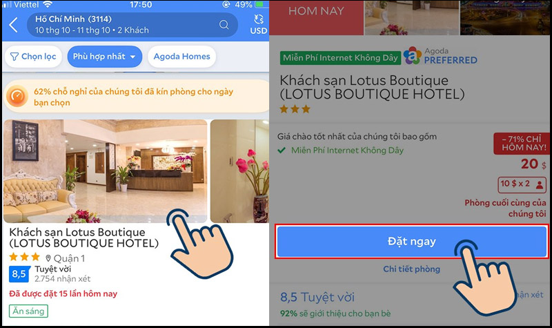 Nhấn Đặt ngay để xác nhận đặt phòng