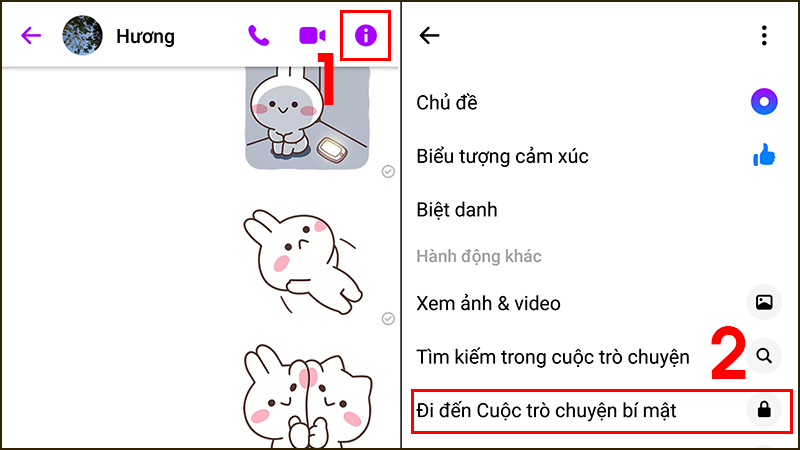 Nhấn vào biểu tượng chữ i, sau đó chọn Đi đến Cuộc trò chuyện bí mật