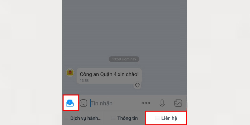 Nhấn vào biểu tượng màu xanh, sau đó chọn Liên hệ