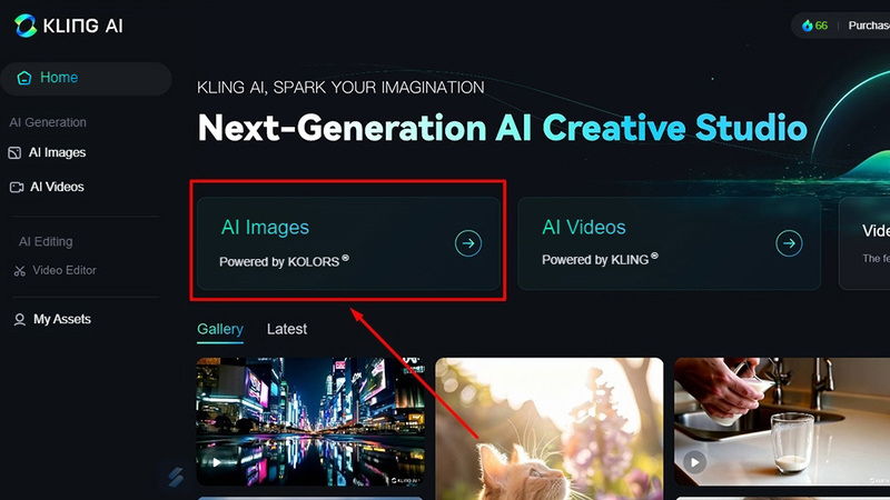 Nhấn vào mục AI Images tại trang chủ Kling AI