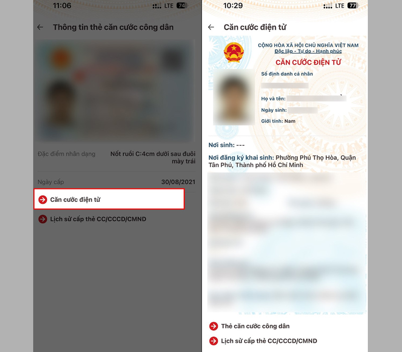 Nhấn vào mục Căn cước điện tử để xem toàn bộ thông tin 