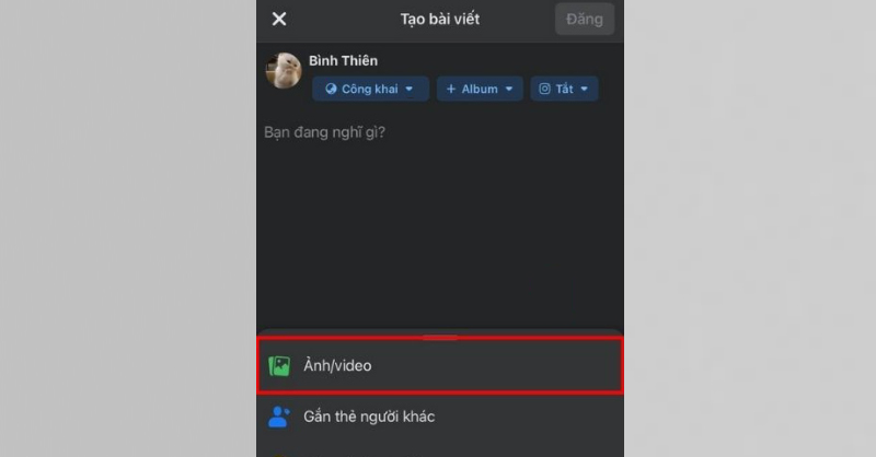 Nhấn vào mục Thêm bài viết và chọn Ảnh/video