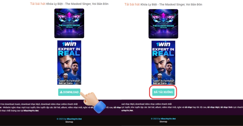 Nhấn vào nút Download trên Nhạc Hay VN