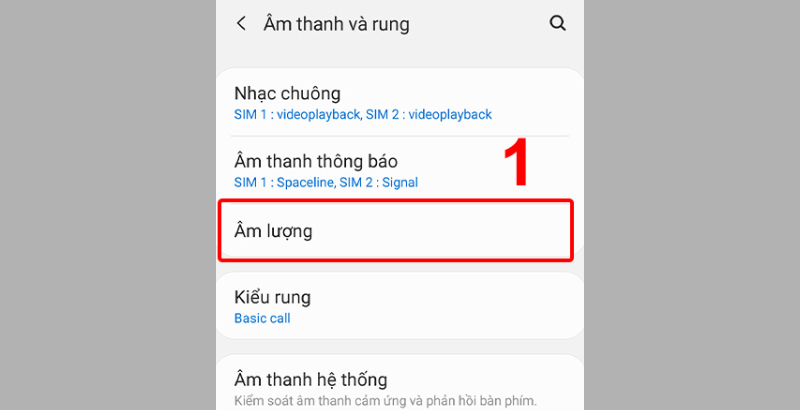 Nhấn vào tùy chọn Âm lượng tại giao diện Âm thanh và rung