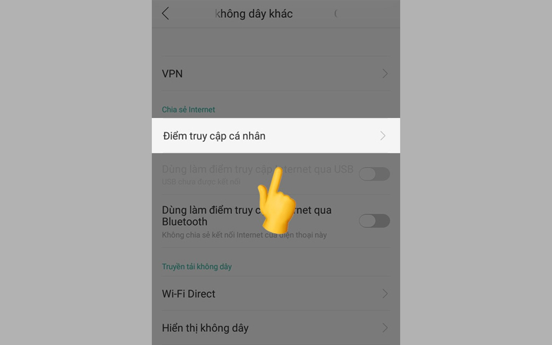 Nhấn vào tùy chọn Điểm truy cập cá nhân