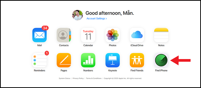Nhấn vào tùy chọn Find iPhone ở góc dưới cùng bên phải