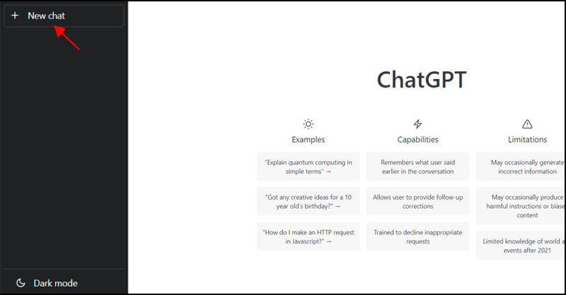 Nhấn vào tùy chọn New chat tại giao diện chính của ChatGPT