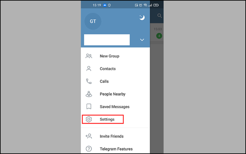 Nhấn vào tùy chọn Settings tại menu 3 gạch ngang