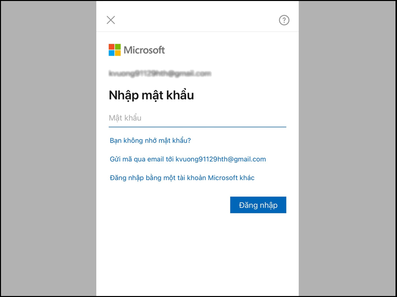 Nhấn vào tùy chọn Thêm Tài khoản để tiếp tục đăng nhập Outlook