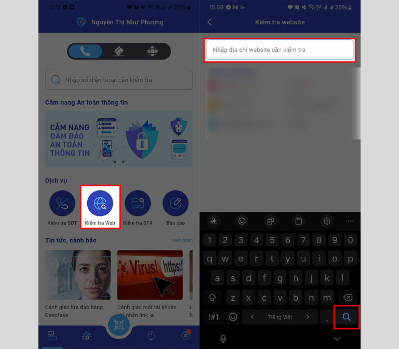 Nhập địa chỉ Website cần kiểm tra lừa đảo