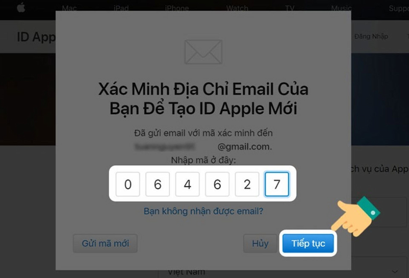 Nhập mã xác nhận tạo tài khoản ID Apple
