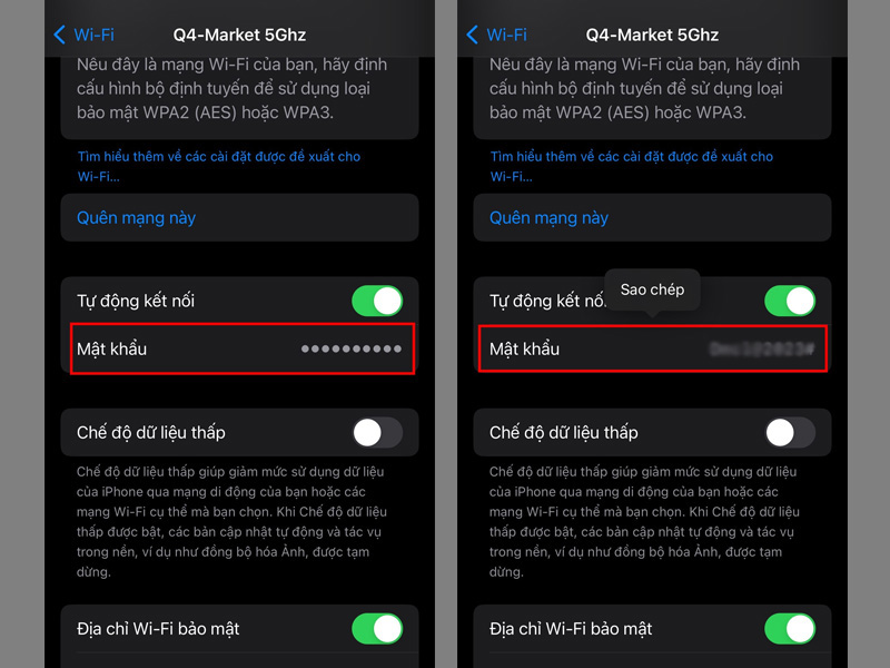 Nhập mật khẩu iPhone để xem Pass Wifi
