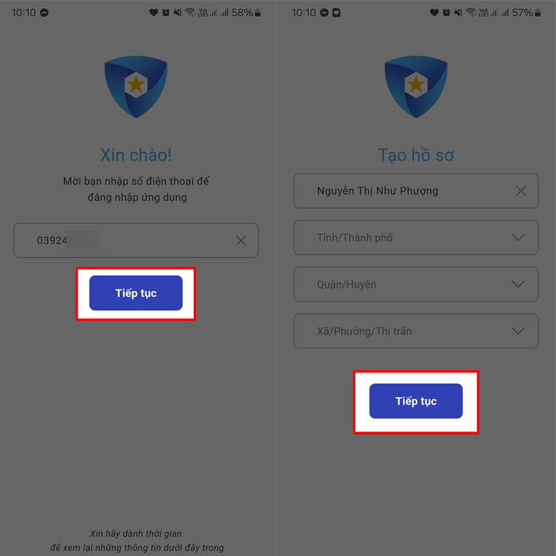 Nhập số điện thoại và điền thông tin cá nhân