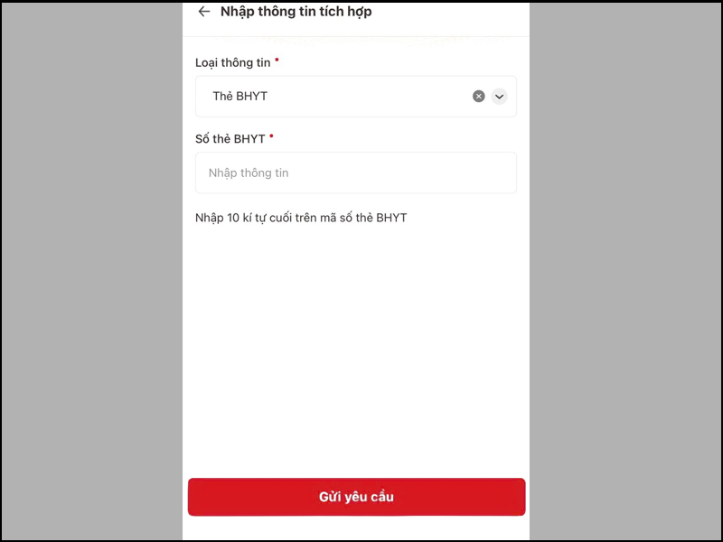 Nhập số thẻ BHYT và nhấn Gửi yêu cầu