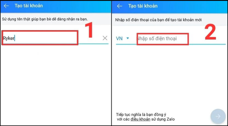 Nhập tên đăng nhập, số điện đã đăng ký tài khoản trước đó