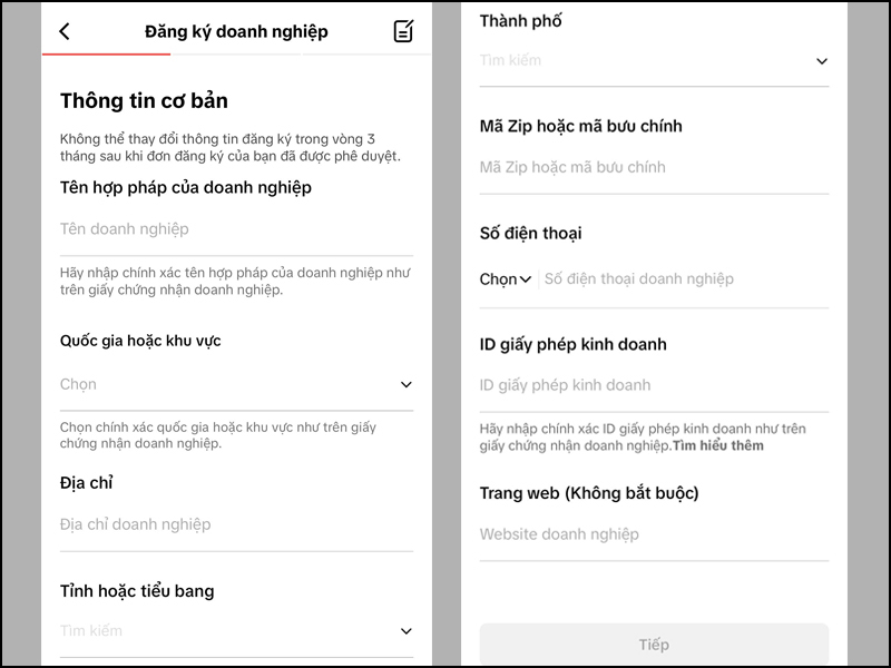 Nhập thông tin và xác nhận hoàn tất đăng ký tài khoản TikTok Business