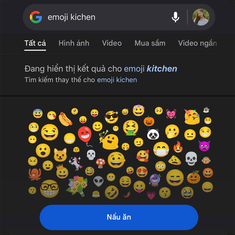 Truy cập vào trình duyệt web và tìm Emoji Kitchen sau đó chọn Nấu ăn